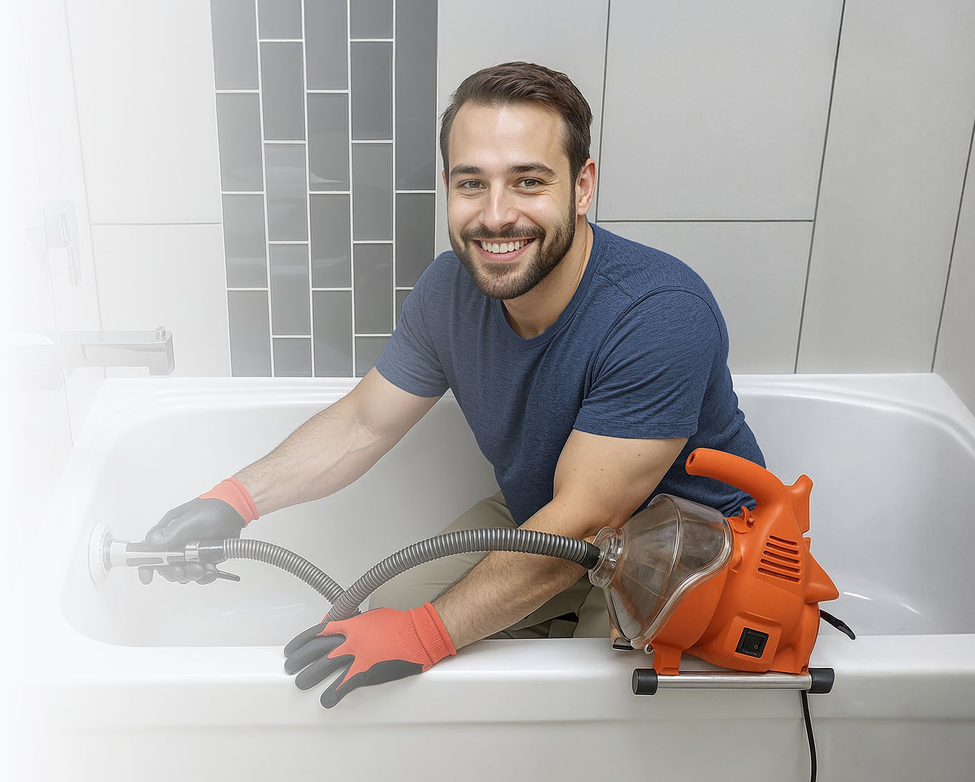 Kingston plumber using a mini snake for drain cleaning